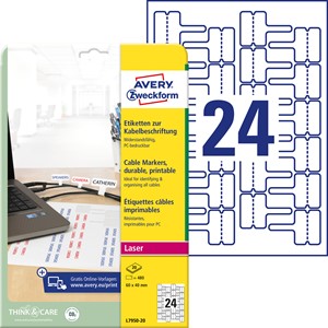 Avery Zweckform L7950-20 - Etiketten zur Kabelbeschriftung, 60 x 40 mm, weiß