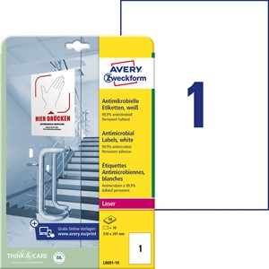 Avery Zweckform L8001-10 - Antimikrobielle Etiketten 210x297mm weiß