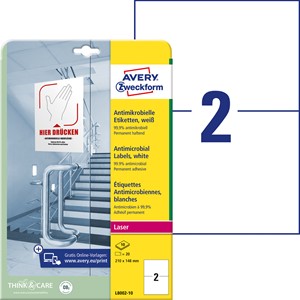 Avery Zweckform L8002-10 - Antimikrobielle Etiketten 210x148mm weiß