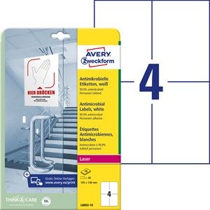 Avery Zweckform L8003-10 - Antimikrobielle Etiketten 105x148mm weiß
