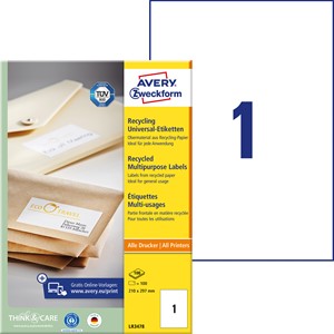 Avery Zweckform LR3478 - Recycling Etiketten 210x297 mm, 100 Bögen
