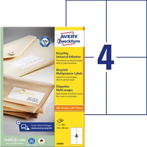 Avery Zweckform LR3483 - Recycling Etiketten 105x148 mm, 100 Bögen
