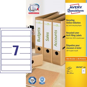 Avery Zweckform LR4760-100 - Recycling Ordner-Etiketten, 38 x 192 mm, weiß, 700 Etiketten