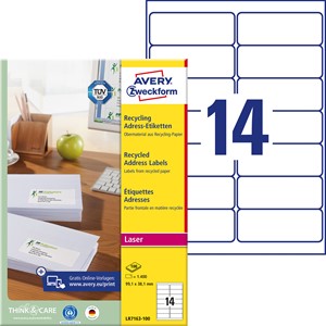 Avery Zweckform LR7163-100 - Recycling Etiketten 99,1x38,1 mm, 100 Bögen