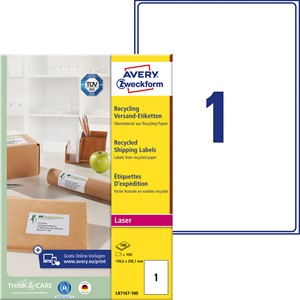 Avery Zweckform LR7167-100 - Recycling Etiketten 199,6x289,1 mm, 100 Bögen
