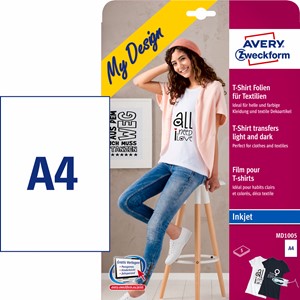 Avery Zweckform MD1005 - T-Shirt-Folien-Set für helle und farbige Textilien, A4
