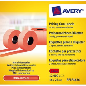 Avery Zweckform RPLP1626 - Etiketten für 2-zeilige Handauszeichner, neonrot, 16 x 26 mm, 10 Rollen