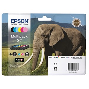 Epson C13T24284010 - 24 Tintenpatronen Multipack schwarz und 5 Farben