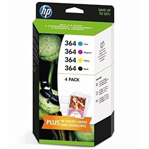 HP J3M82AE - 364 Tintenpatronen-Set, 4-farbig + Papier und Umschläge