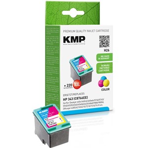 KMP 1024,4343 - Tintenpatrone, wiederaufbereitet, Befüllung 300%, 3 farbig, kompatibel zu  HP C8766E