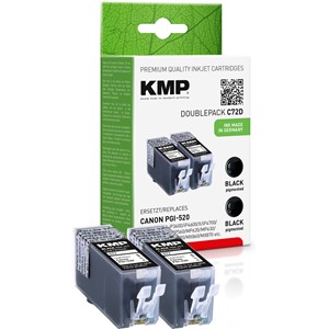 KMP 1508,0021 - Doppelpack Tintenpatrone mit Chip, schwarz, ersetzt Canon 2 x PGI-520BK