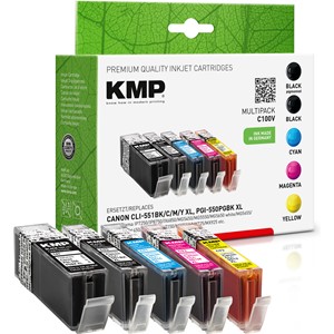 KMP 1519,0050 - Tintenpatronen Multipack, schwarz, schwarz, cyan, magenta, yellow, kompatibel zu PGI-550PGBKXL,CLI-551BKXL, CLI-551CXL, CLI-551MXL, CLI-551YXL