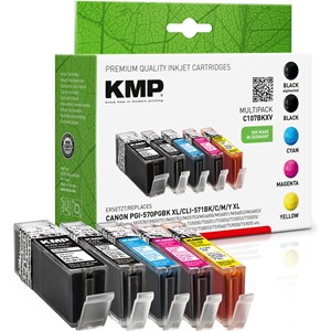 KMP 1569,0050 - Tintenpatronen Multipack, schwarz, schwarz, cyan, magenta, yellow, kompatibel zu PGI-570PGBKXL, CLI-571BKXL, CLI-571CXL, CLI-571MXL, CLI-571YXL