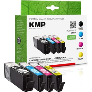KMP 1576,0205 - Tintenpatronen Multipack, schwarz, cyan, magenta, gelb, kompatibel zu Canon PGBK-580XXL, CLI-581CXXL, CLI-581MXXL, CLI-581YXXL