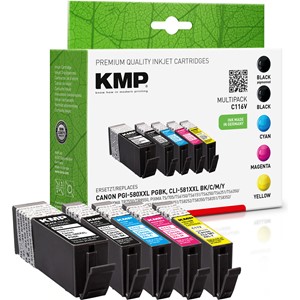 KMP 1576,0255 - Tintenpatronen Multipack, schwarz, schwarz, cyan, magenta, gelb, kompatibel zu Canon PGBK-580XXL, CLI-581BKXXL, CLI-581CXXL, CLI-581MXXL, CLI-581YXXL