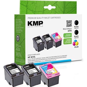 KMP 1719,4055 - Tintenpatrone, schwarz, 3-farbig, kompatibel zu HP 301XL (CH563EE, CH564EE)
