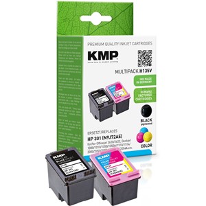 KMP 1719,4850 - Tintenpatronen Multipack, 3-farbig + schwarz, kompatibel zu HP 301 (CH561EE + CH562EE)