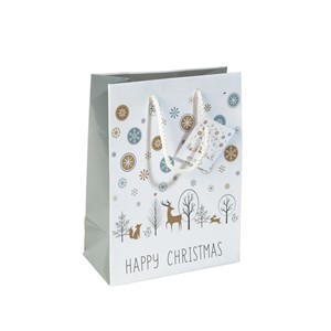 SIGEL QW010 - mittelgroße Papier-Geschenktüte, silber/gold, Weihnachten, 23x17 cm