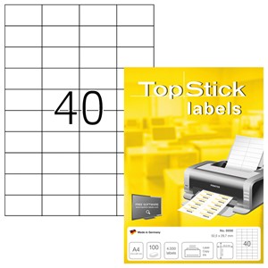 TopStick 8698 - Universal-Etiketten 52,5x29,7 mm auf A4, 100 Blatt = 4000 Etiketten