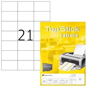 TopStick 8708 - Universal-Etiketten 70x42,3 mm auf A4, 100 Blatt = 2100 Etiketten
