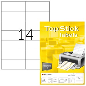 TopStick 8714 - Universal-Etiketten 105x42,3 mm auf A4, 100 Blatt = 1400 Etiketten