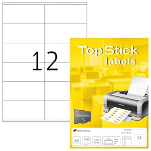 TopStick 8715 - Universal-Etiketten 105x48 mm auf A4, 100 Blatt = 1200 Etiketten