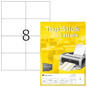 TopStick 8716 - Universal-Etiketten 105x74 mm auf A4, 100 Blatt = 800 Etiketten