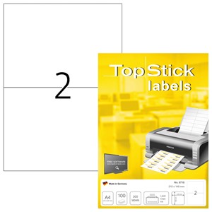 TopStick 8718 - Universal-Etiketten 210x148 mm auf A4, 100 Blatt = 200 Etiketten