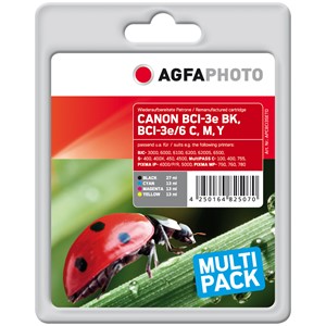 AgfaPhoto APCBCI3SETD - Agfaphoto Tintenpatronen Multipack, schwarz, cyan, magenta, yellow, ersetzt Canon BCI-3eBk, BCI-3e/6 C,M,Y