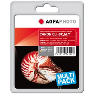 AgfaPhoto APCCLI8TRID - Agfaphoto Tintenpatronen Multipack, cyan, magenta, yellow, ersetzt Canon CLI-8 C,M,Y