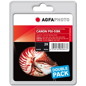 AgfaPhoto APCPGI5BDUOD - Agfaphoto Tintenpatronen Doppelpack, 2xschwarz, ersetzt Canon PGI-5BK-TWIN