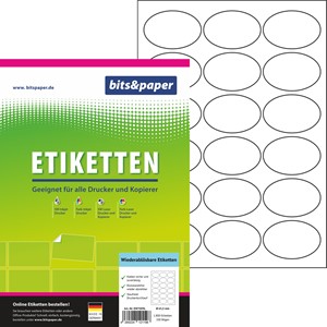 bits&paper EW7009L - Wiederablösbare Etiketten, 63,5x42,3 mm oval, 1800 Etiketten, 100 Blatt