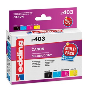 Edding 18-403 - Tintenpatronen Multipack, schwarz, cyan, magenta, yellow, ersetzt Canon CLI-8BK/C/M/Y