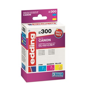 edding 18-300 - Tintenpatronen Multipack, cyan, magenta, yellow, ersetzt Canon CLi-521C/CLi-521M/CLi-521Y