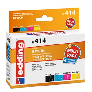 edding 18-414 - Tintenpatronen Multipack, schwarz, cyan, magenta, yellow, ersetzt Epson T1281/T1282/T1283/T1284