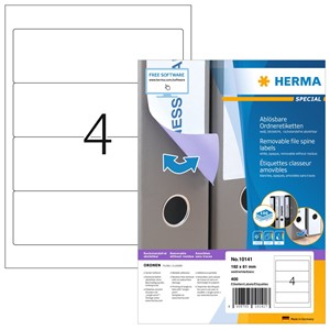 HERMA 10141 - Herma Ablösbare Ordneretiketten, weiß, 192 x 61 mm, breit/kurz, 100 Blatt