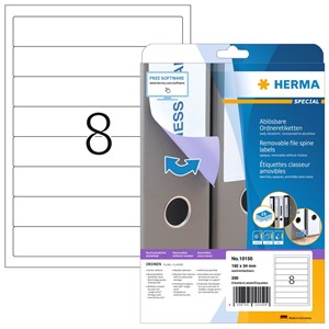 HERMA 10150 - Herma Ablösbare Ordneretiketten, weiß, 192 x 34 mm, schmal/kurz, 25 Blatt