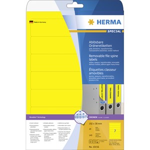 HERMA 10156 - Herma Ablösbare Ordneretiketten, gelb, 192 x 38 mm, schmal/kurz, 20 Blatt