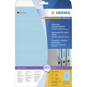 HERMA 10158 - Herma Ablösbare Ordneretiketten, blau, 192 x 38 mm, schmal/kurz, 20 Blatt