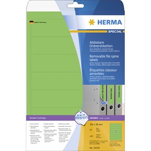 HERMA 10159 - Herma Ablösbare Ordneretiketten, grün, 192 x 38 mm, schmal/kurz, 20 Blatt