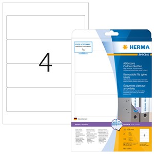 HERMA 10160 - Herma Ablösbare Ordneretiketten, weiß, 192 x 59 mm, breit/kurz, 25 Blatt