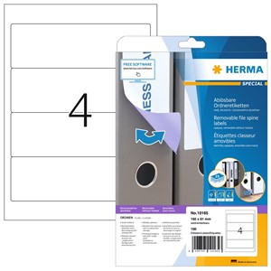 HERMA 10165 - Herma Ablösbare Ordneretiketten, weiß, 192 x 61 mm, breit/kurz, 25 Blatt