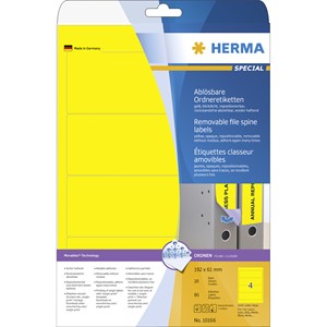 HERMA 10166 - Herma Ablösbare Ordneretiketten, gelb, 192 x 61 mm, breit/kurz, 20 Blatt