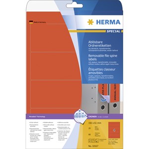 HERMA 10167 - Herma Ablösbare Ordneretiketten, rot, 192 x 61 mm, breit/kurz, 20 Blatt