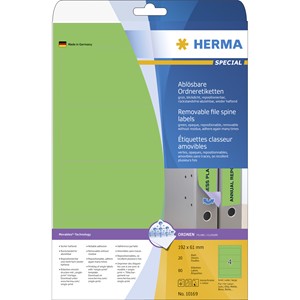 HERMA 10169 - Herma Ablösbare Ordneretiketten, grün, 192 x 61 mm, breit/kurz, 20 Blatt