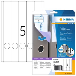 HERMA 10175 - Herma Ablösbare Ordneretiketten, weiß, 38 x 297 mm, schmal/lang, 25 Blatt