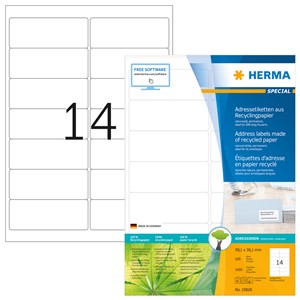 HERMA 10826 - Herma Recycling Adressetiketten, naturweiß, 99,1x38,1 mm, 100 Blatt