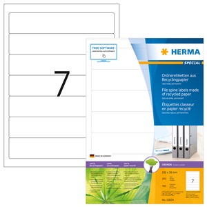 HERMA 10834 - Herma Recycling Ordner-Etiketten, naturweiß, 192x38 mm, 100 Blatt