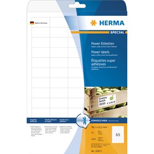 HERMA 10913 - Herma Power Etiketten, weiß, 38,1x21,2 mm, 25 Blatt