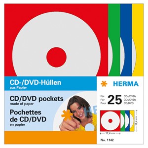 Herma 1142 - CD/DVD-Papierhüllen, farblich sortiert, 124x124 mm, 25 Stück